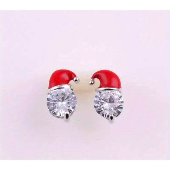Festive Sparkling Santa Hat Earrings Silvery - Picture 2 of 3